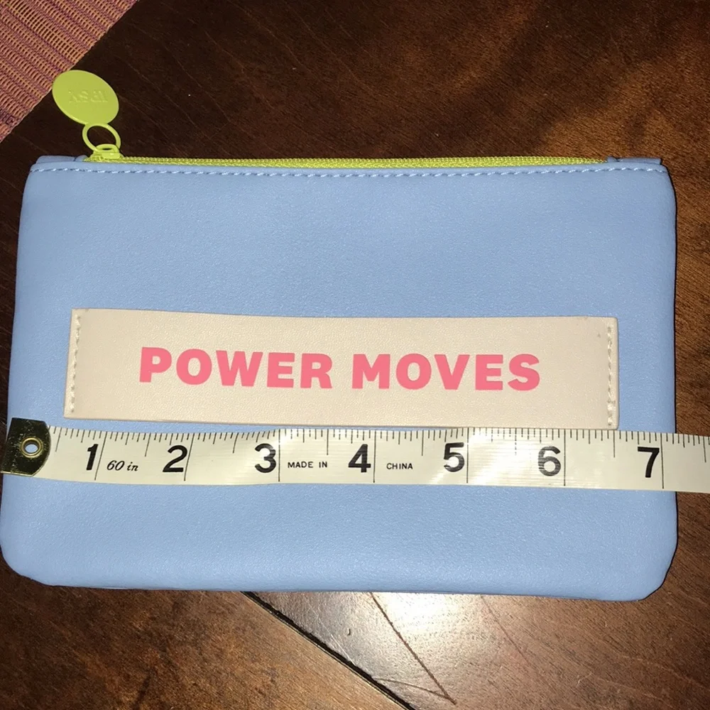 Ipsy Baby Blue POWER MOVES Make Up Cosmetic Travel Bag with Lime Green Zipper
